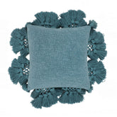 Stone Washed Denim Blue Cotton Tasseled Pillow Model: TOV-C18589